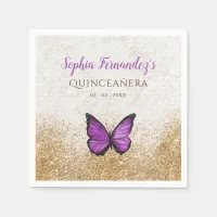 Rustic Vintage Purple Gold Butterfly  Napkins