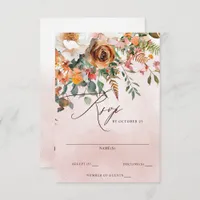 Rustic Orange Floral Fall Wedding RSVP Card