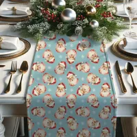 Blue Vintage Retro Santa Claus Christmas Short Table Runner