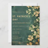 Vintage Rustic Green Gold Shamrock St Patricks Day Invitation