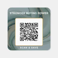 Stronger Buying Power QR | Scan & Save Gold Marble Square Sticker