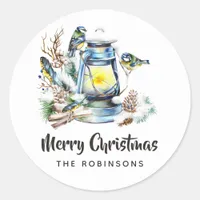 Watercolor Christmas Lantern Classic Round Sticker