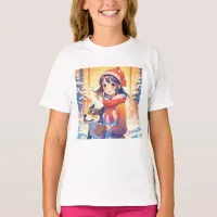 Beautiful Anime Girl with Husky Dog Christmas T-Shirt