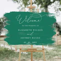 Brushed Stroke Emerald Green Wedding Welcome Sign