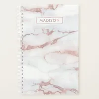 Rose Gold White Marble Personalized Name Custom Planner