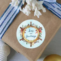 Nautical Seas And Greetings Ship Wheel Holiday Classic Round Sticker