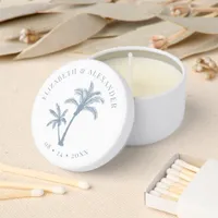 Palm Tree Tropical Beach Dusty Blue Wedding  Mini Candle Favors