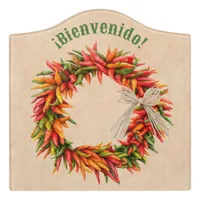 Southwest Chile Ristra Wreath on Adobe Wall Door Sign