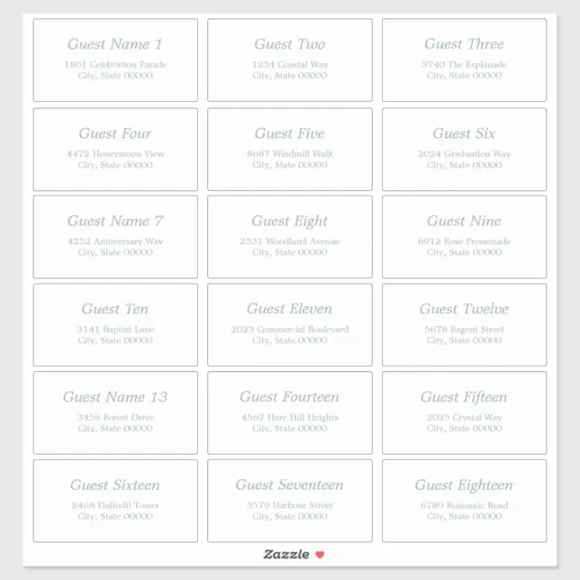 18 Guest Address Labels Sea Glass White Sticker