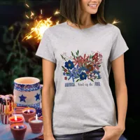 America Land of the Free Floral Patriotic T-Shirt