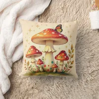 Cottage Core Vintage Mushrooms Art Throw Pillow