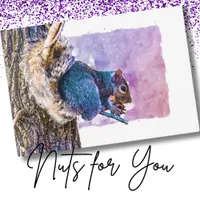 Squirrel Purple Watercolor Valentine's Day Note Card