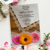 Daisy Trio and Lace Country Barn Bridal Shower Invitation