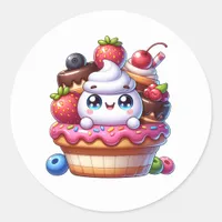 Cute Kawaii Strawberry Cupcake Classic Round Sticker