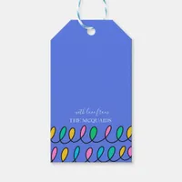 Festive Christmas Lights Blue Pattern Gift Tag