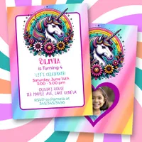 Colorful Unicorn themed Girl's Birthday Party Invitation