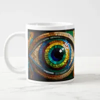 Cute Mosaic Stained Glass Eye design Giant Coffee Mug