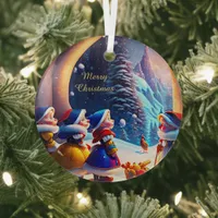 Cute little dwarfs expect Christmas Eve  Glass Ornament