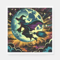 A Witch and a Full Moon Halloween Party Napkins