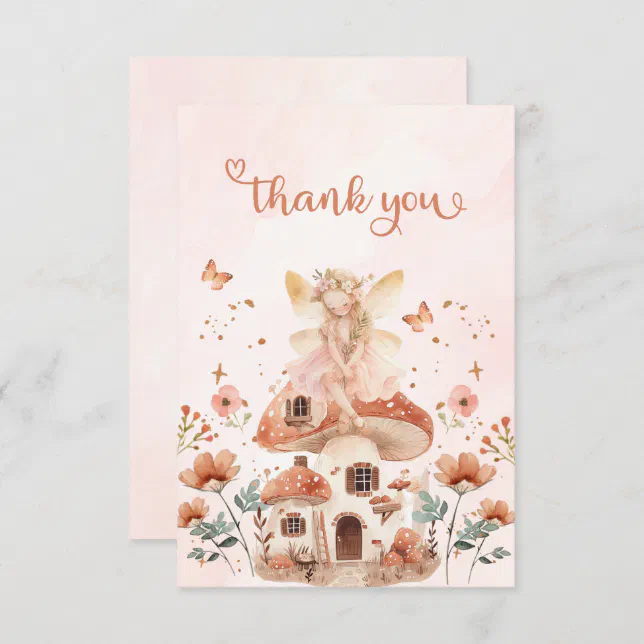 Enchanted Forest Mushroom Girl's First Birthday Thank You Card