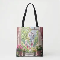 Pretty Pink Dreamcatcher and Plants Window Sill Tote Bag