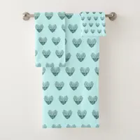 Charming heart pattern in mint green bath towel set