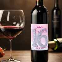 Sparkling Pink Diamond Studded Number Sweet 16 Wine Label