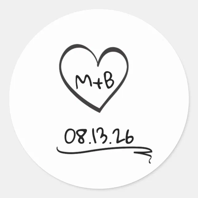 Simple Timeless Chic Initials Sketch Wedding Classic Round Sticker