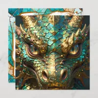 A Turquoise and Gold Dragon Mystical Card