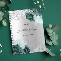 Silver green florals elegant glamorous notebook