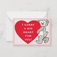 Bear Big Red Heart Pink Edge Valentine Kids Cards