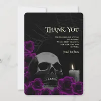 Gothic Skull Purple Roses Halloween Wedding Thank You Card