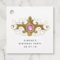 Burgundy and Gold Mermaid Scales Gemstone Monogram Favor Tags