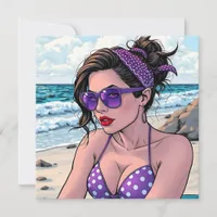Beach Lady in Shades, Bikini and Bandana  Card