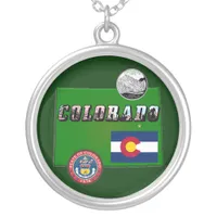 Colorado Picture Text, Flag, Seal, Quarter, Map Silver Plated Necklace