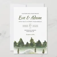 Forest Meadow Pine Boho Watercolor Winter Wedding Invitation