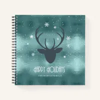 Deer Antlers Silhouette & Snowflakes Teal ID861 Notebook