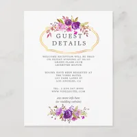 Purple and Violet Floral Wedding Guest Details Enclosure Card