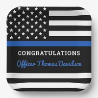 Police Graduation Party Thin Blue Line Flag Paper Plates