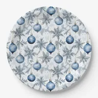 Vintage Blue Christmas Tree Ornaments Pattern Paper Plates
