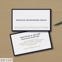 Plain Simple White Navy Blue Border Business Card