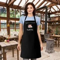 Barista black white cup coffee name quote apron