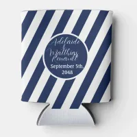 Elegant Nautical Striped Wedding -Navy Blue, White Can Cooler