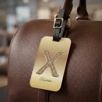 Glam Gold Diamond Monogram Initial Letter X Luggage Tag