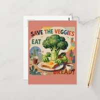 Save the Veggies Eat Bread Collage Postcard