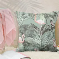 Flamingo Orchid Tropical Pattern Sage ID868 Throw Pillow