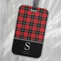 Red Black Buffalo Plaid Monogram Luggage Tag