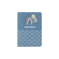 Cute Girl's Sloth Rainbow Blue Name Kid's Passport Holder