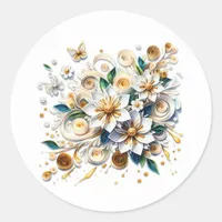 Paper Quilling Flowers Elegant  Classic Round Sticker