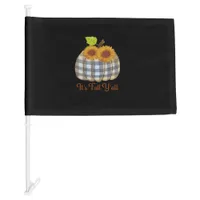 It’s Fall Y’all Pumpkin Plaid Design Halloween Fun Car Flag